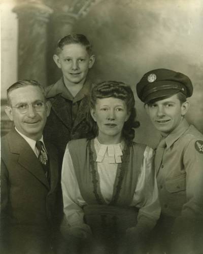 1945 Jack Schaffner I, Bob Schaffner, Eleanor Schaffner, and Jack Schaffner jr.